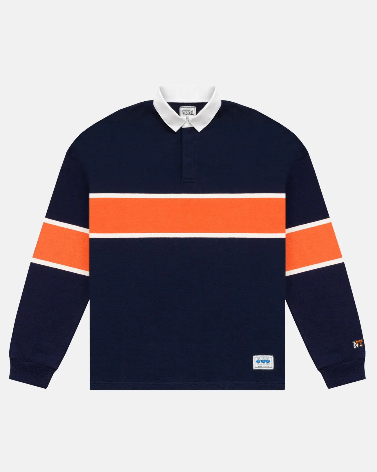 Made-in-USA J. Press x Only NY Navy & Orange Chest Stripe Rugby sold by J. Press