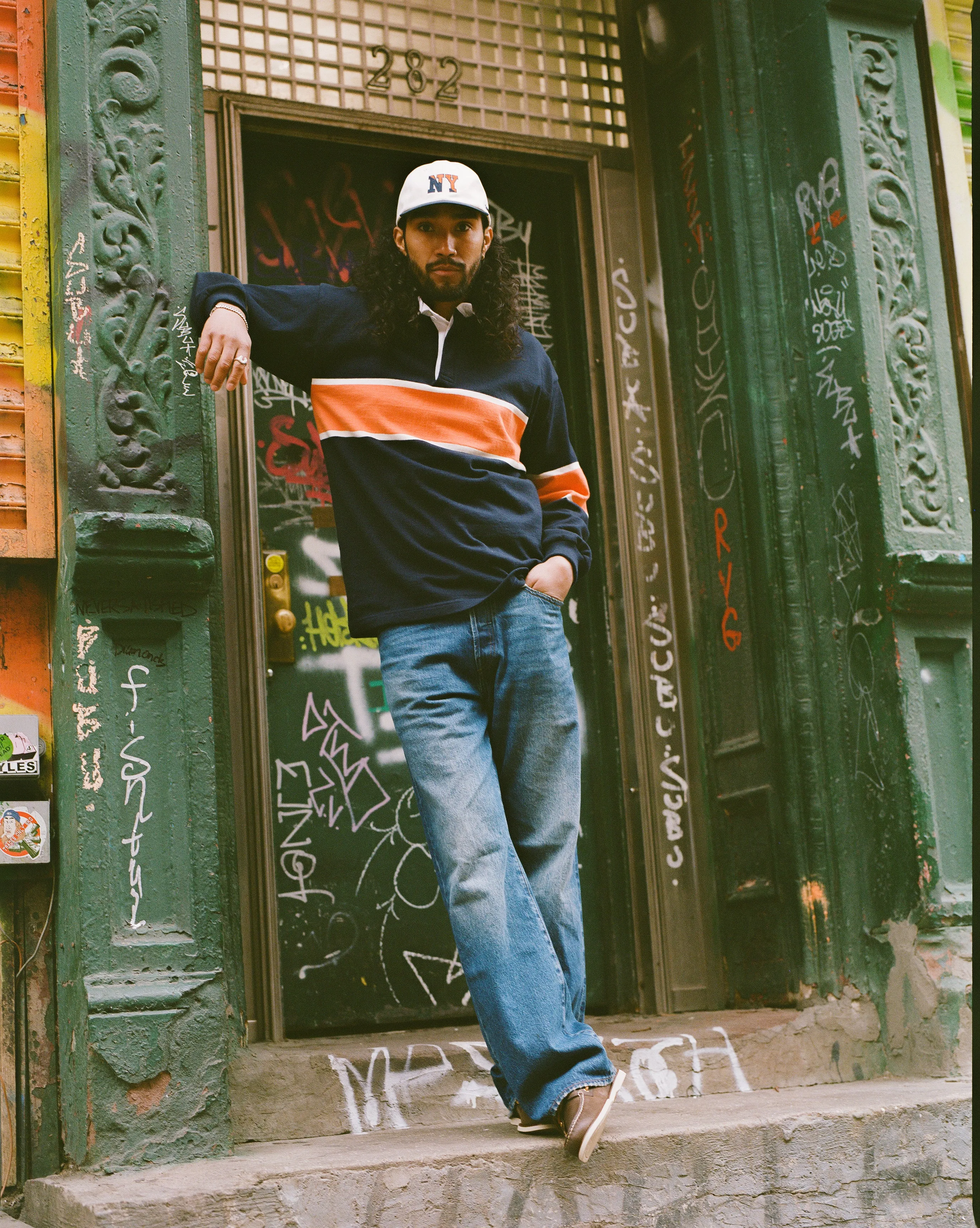 Made-in-USA J. Press x Only NY Navy & Orange Chest Stripe Rugby sold by J. Press product image thumbnail 4