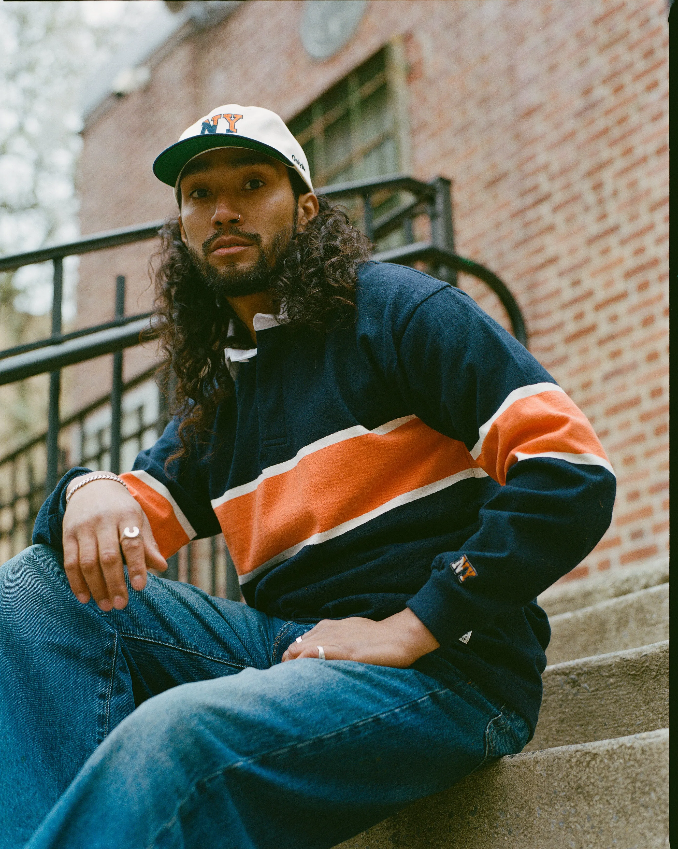 Made-in-USA J. Press x Only NY Navy & Orange Chest Stripe Rugby sold by J. Press product image thumbnail 3