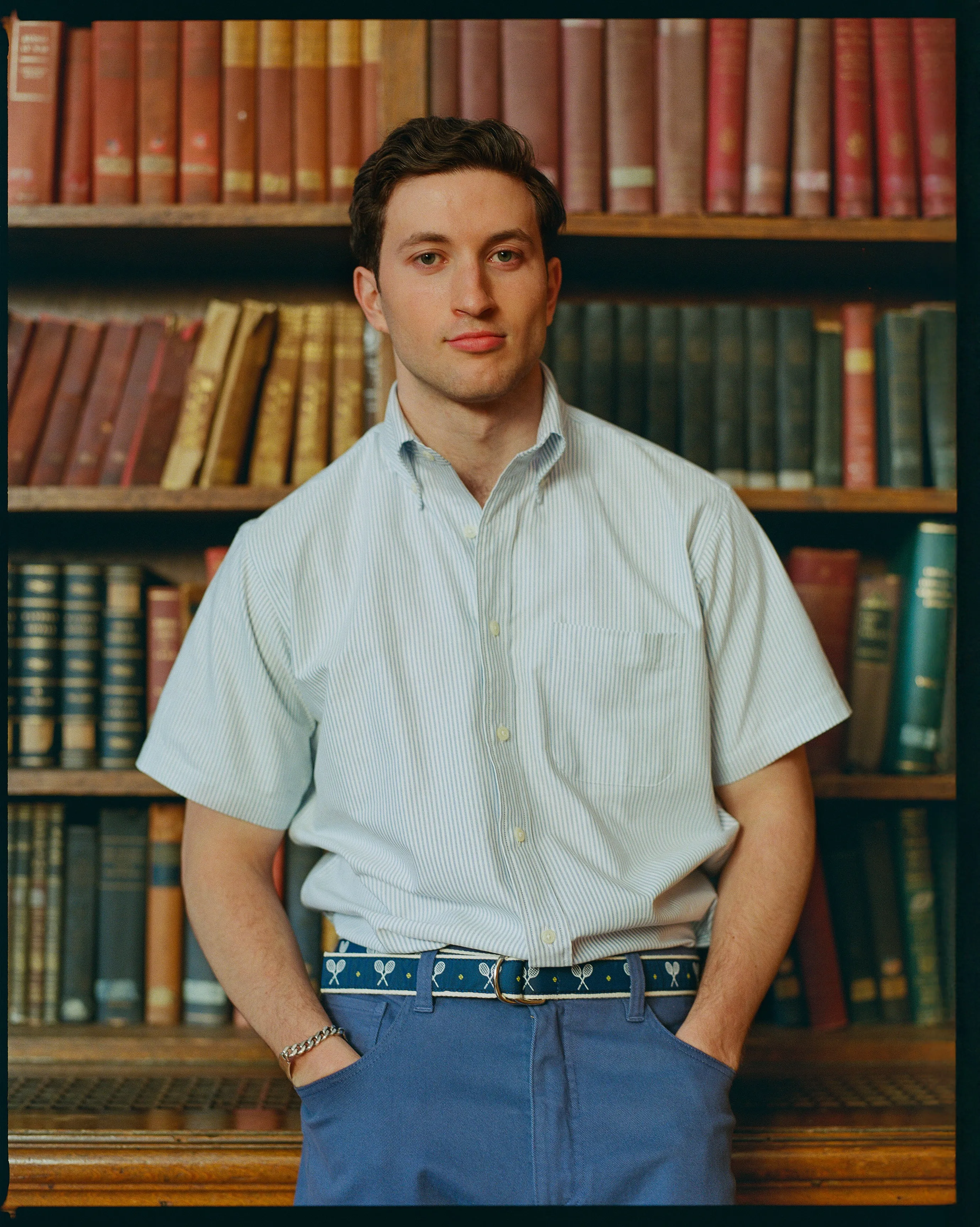 Made-in-USA Blue University Stripe Oxford Cloth Short Sleeve Sport Shirt - Classic Fit sold by J. Press product image thumbnail 4