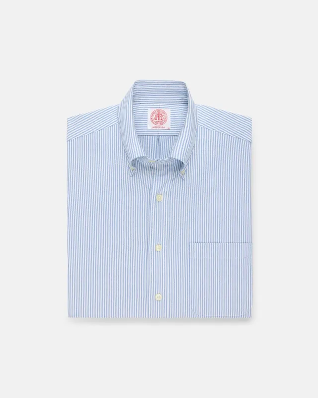Made-in-USA Blue University Stripe Oxford Cloth Short Sleeve Sport Shirt - Classic Fit made by J. Press