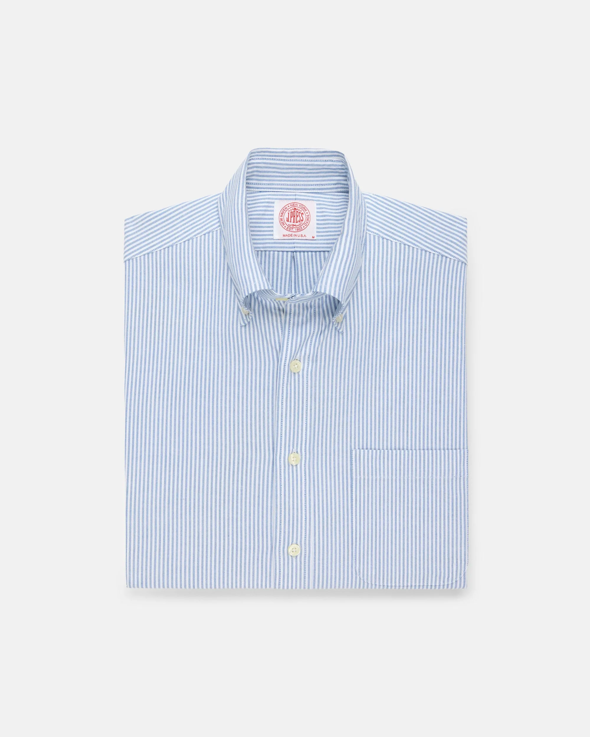 Made-in-USA Blue University Stripe Oxford Cloth Short Sleeve Sport Shirt - Classic Fit sold by J. Press