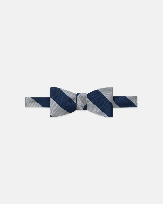 Made-in-USA Navy & Grey Guard Stripe Repp Bow Tie made by J. Press
