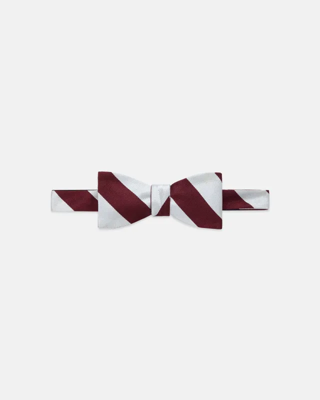 Made-in-USA Burgundy & White Guard Stripe Repp Bow Tie made by J. Press