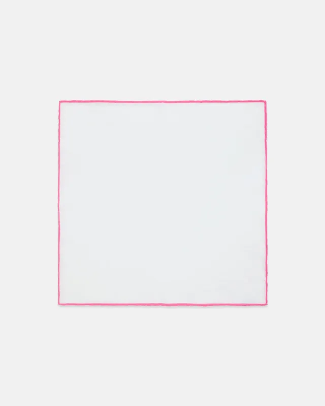 Made-in-Italy White with Pink Edge Linen Pocket Square made by J. Press