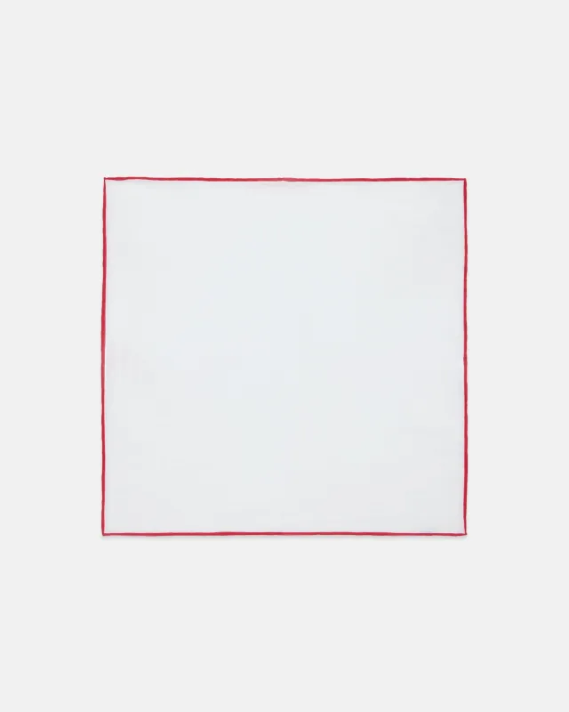 Made-in-Italy White with Red Edge Linen Pocket Square made by J. Press