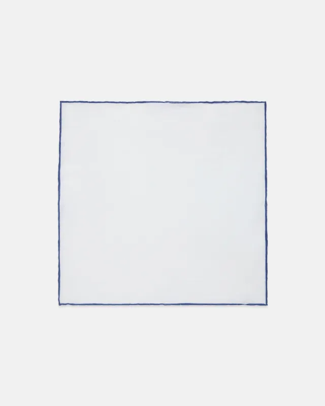 Made-in-Italy White with Navy Edge Linen Pocket Square made by J. Press