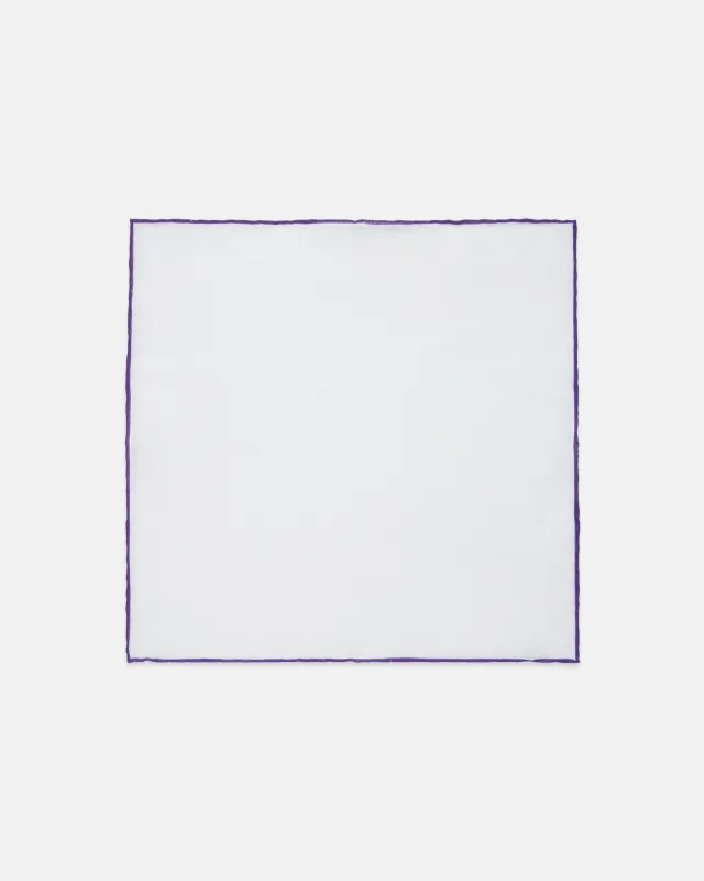Made-in-Italy White with Purple Edge Linen Pocket Square made by J. Press