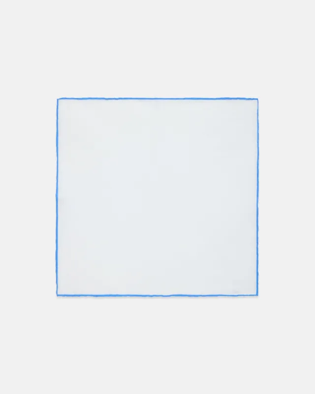 Made-in-Italy White with Light Blue Edge Linen Pocket Square made by J. Press