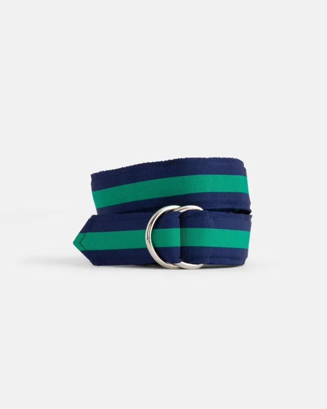 Made-in-USA Navy & Green Striped Ribbon Belt made by J. Press