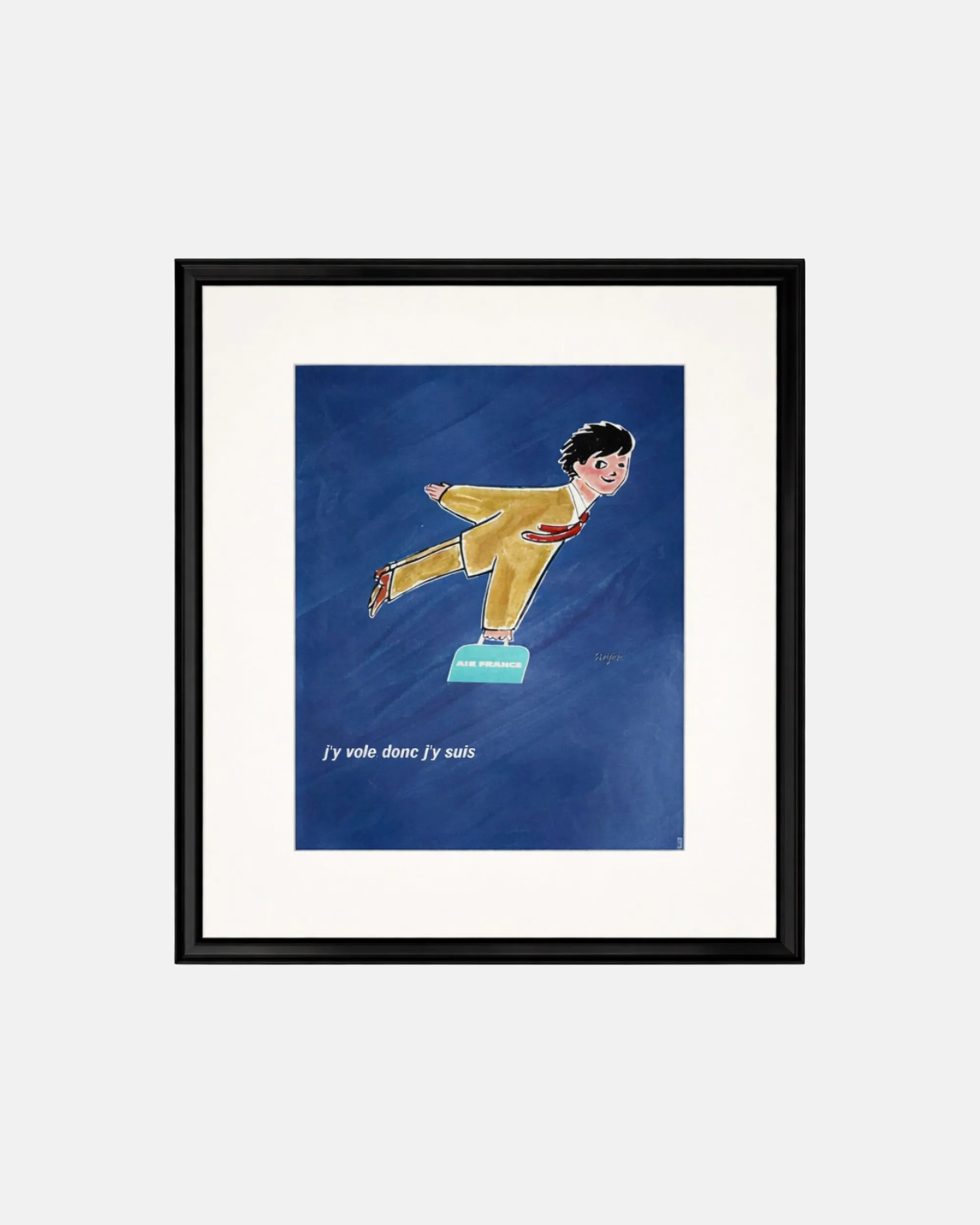 Vintage Air France "I Fly Therefore I Am" Framed Advertisement Raymond Savignac sold by J. Press