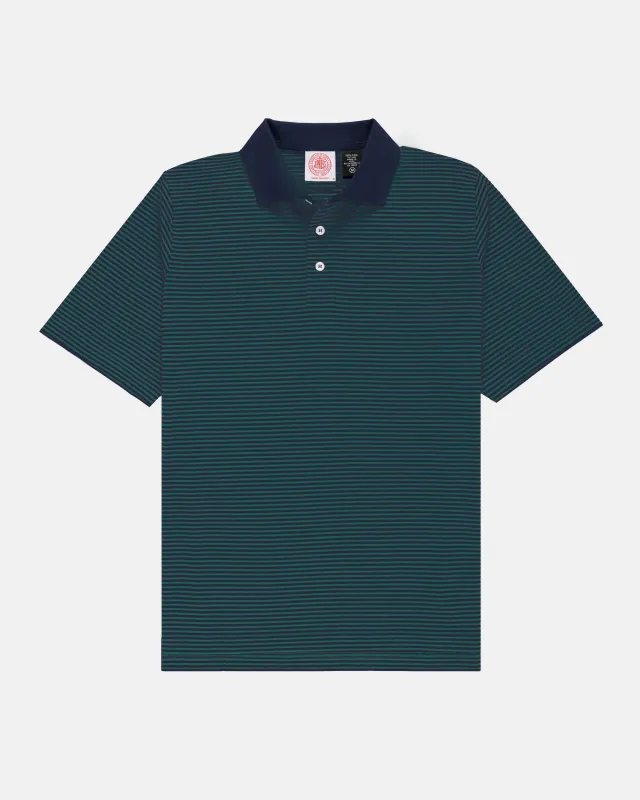 Navy & Green Cotton Jersey Stripe Polo - Classic Fit made by J. Press