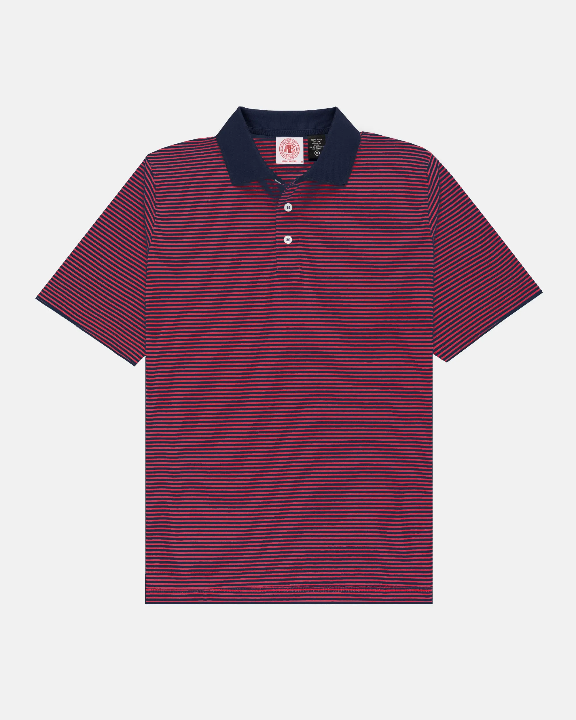 Navy & Red Cotton Jersey Stripe Polo - Classic Fit sold by J. Press