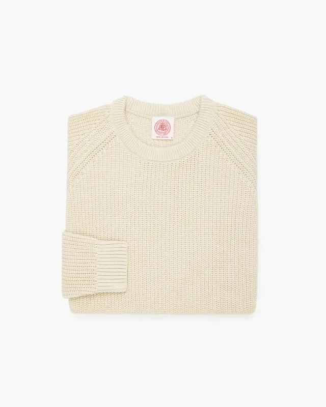 Off White Shaker Knit Cotton Crew Neck Sweater made by J. Press