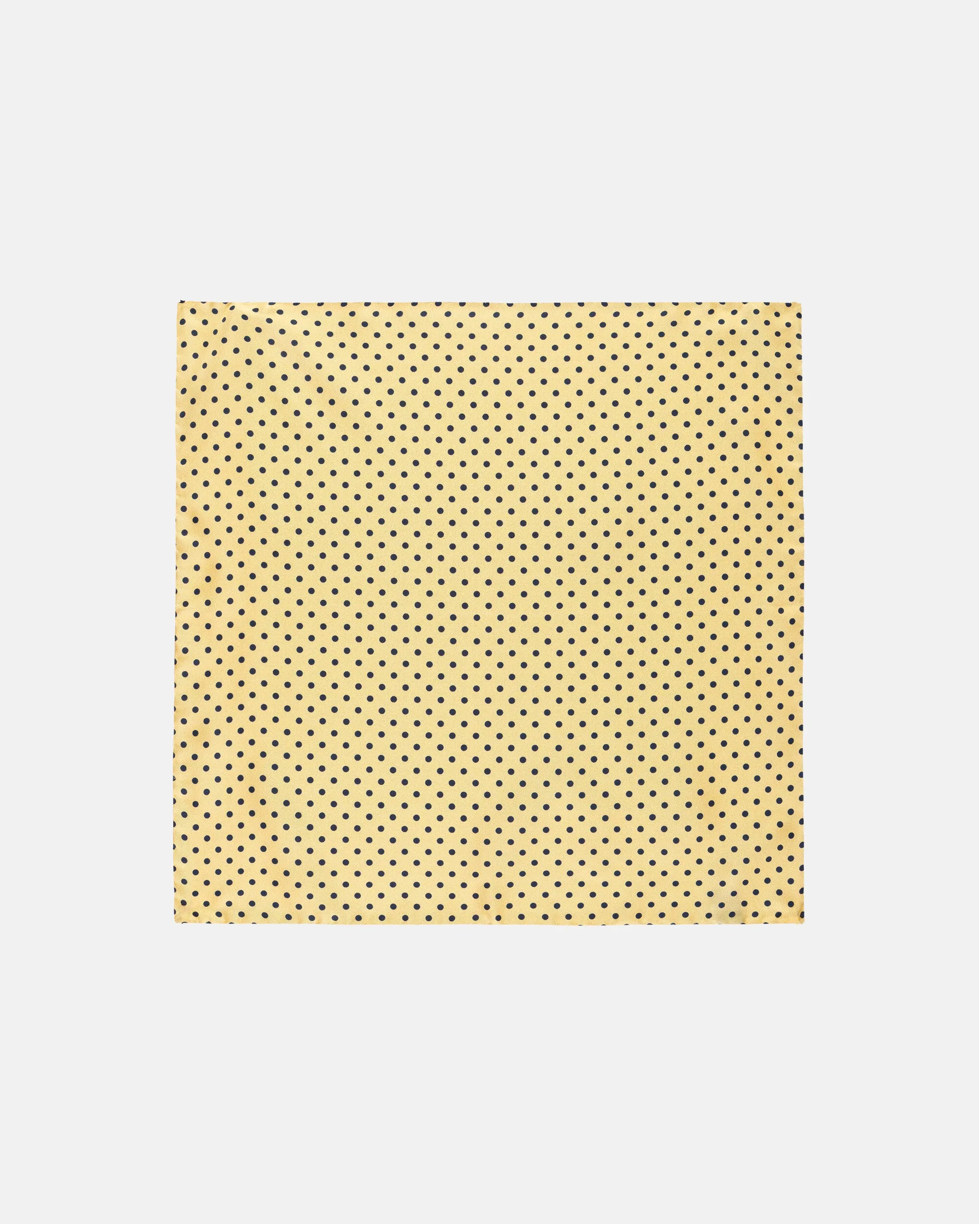 Made-in-Italy Yellow & Navy Polka Dot Silk Pocket Square sold by J. Press