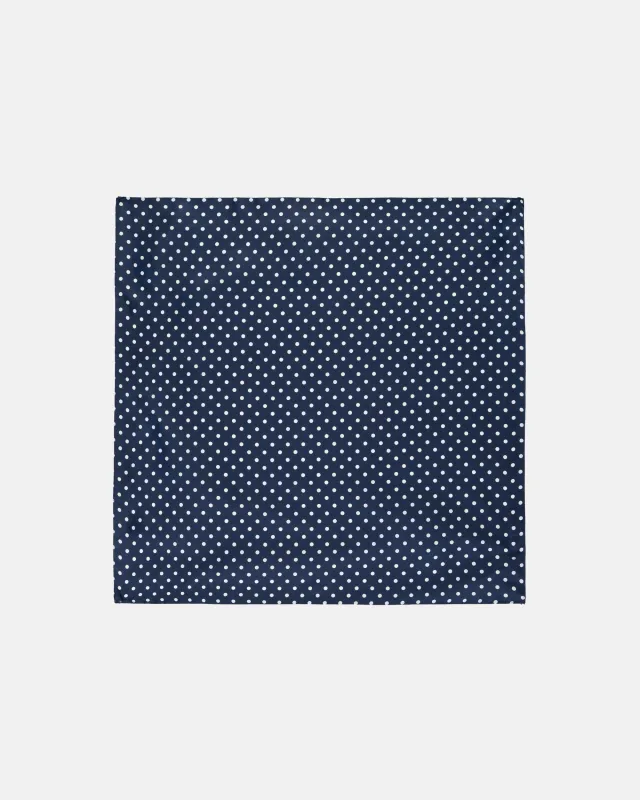 Made-in-Italy Navy & White Polka Dot Silk Pocket Square made by J. Press