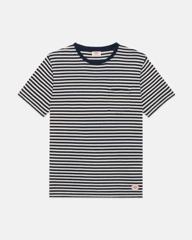 Armor-Lux Navy & White Stripe Cotton-Linen T-Shirt made by Armor-Lux