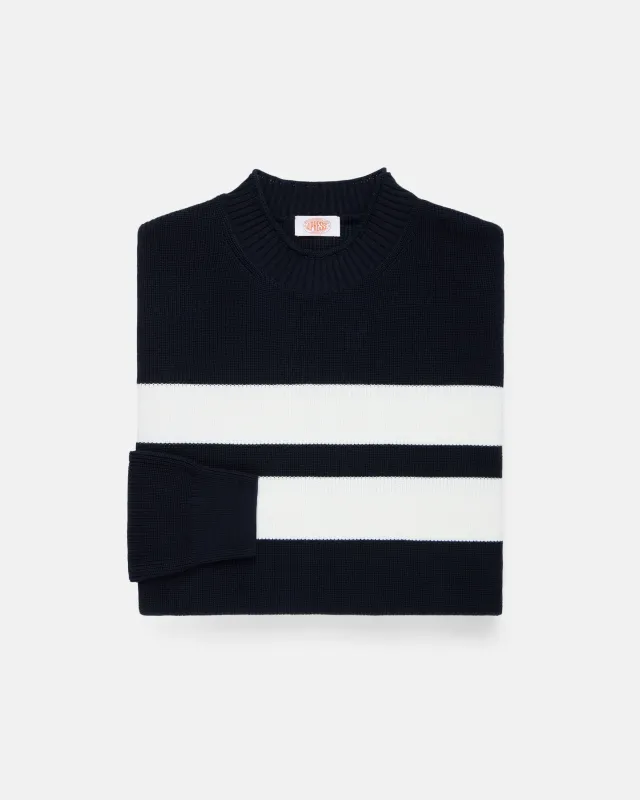 Armor-Lux Navy Bold White Stripe Cotton Sweater made by Armor-Lux
