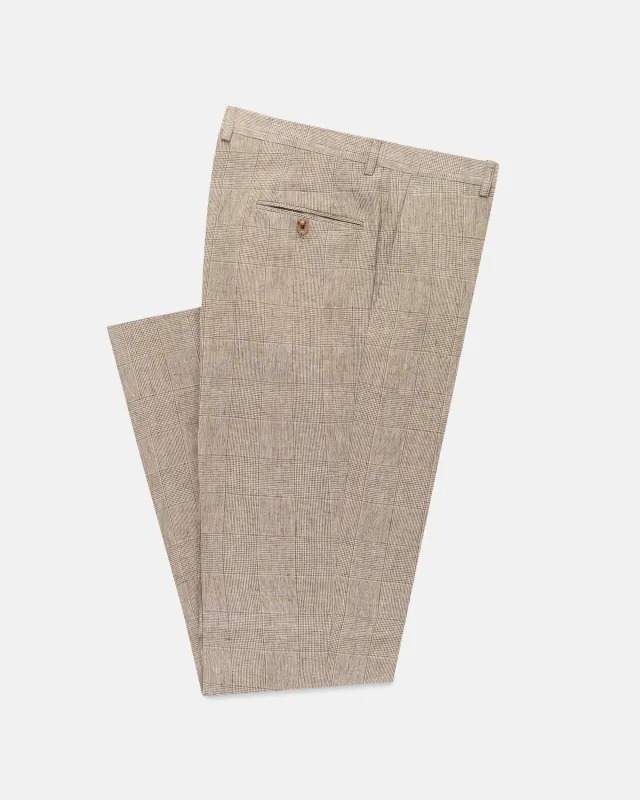 Made-in-USA Tan Prince of Wales Linen Trouser made by J. Press
