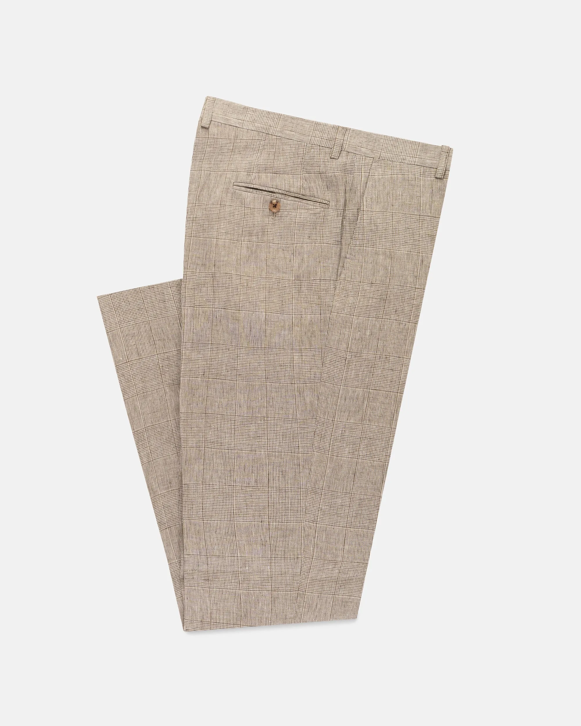 Made-in-USA Tan Prince of Wales Linen Trouser sold by J. Press