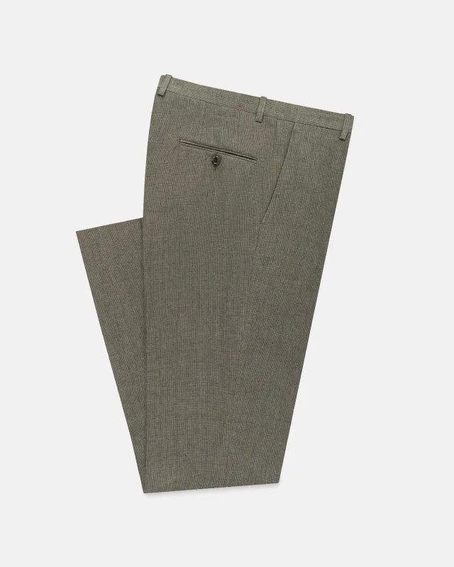Made-in-USA Olive Mini Houndstooth Linen Trouser made by J. Press