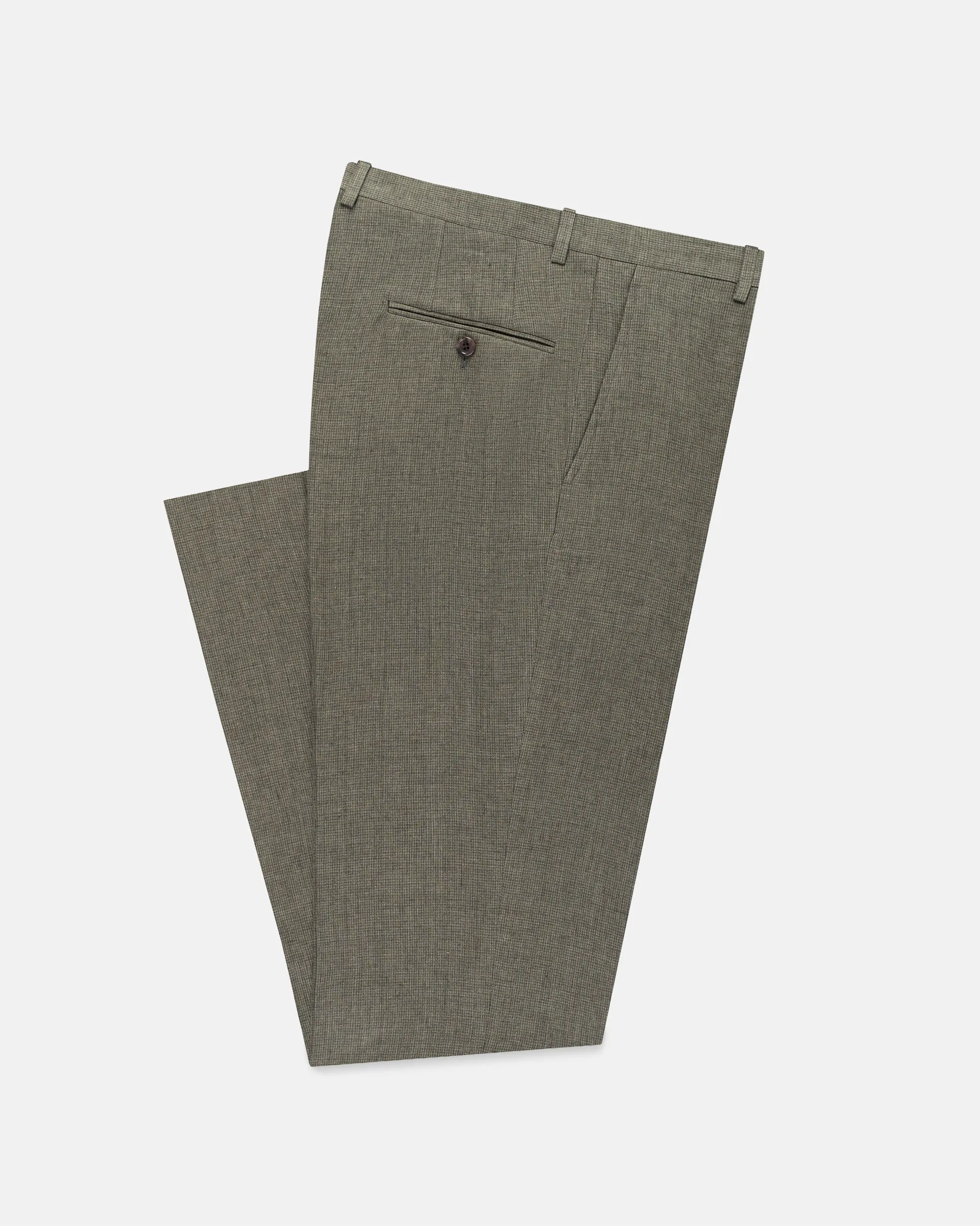 Made-in-USA Olive Mini Houndstooth Linen Trouser sold by J. Press