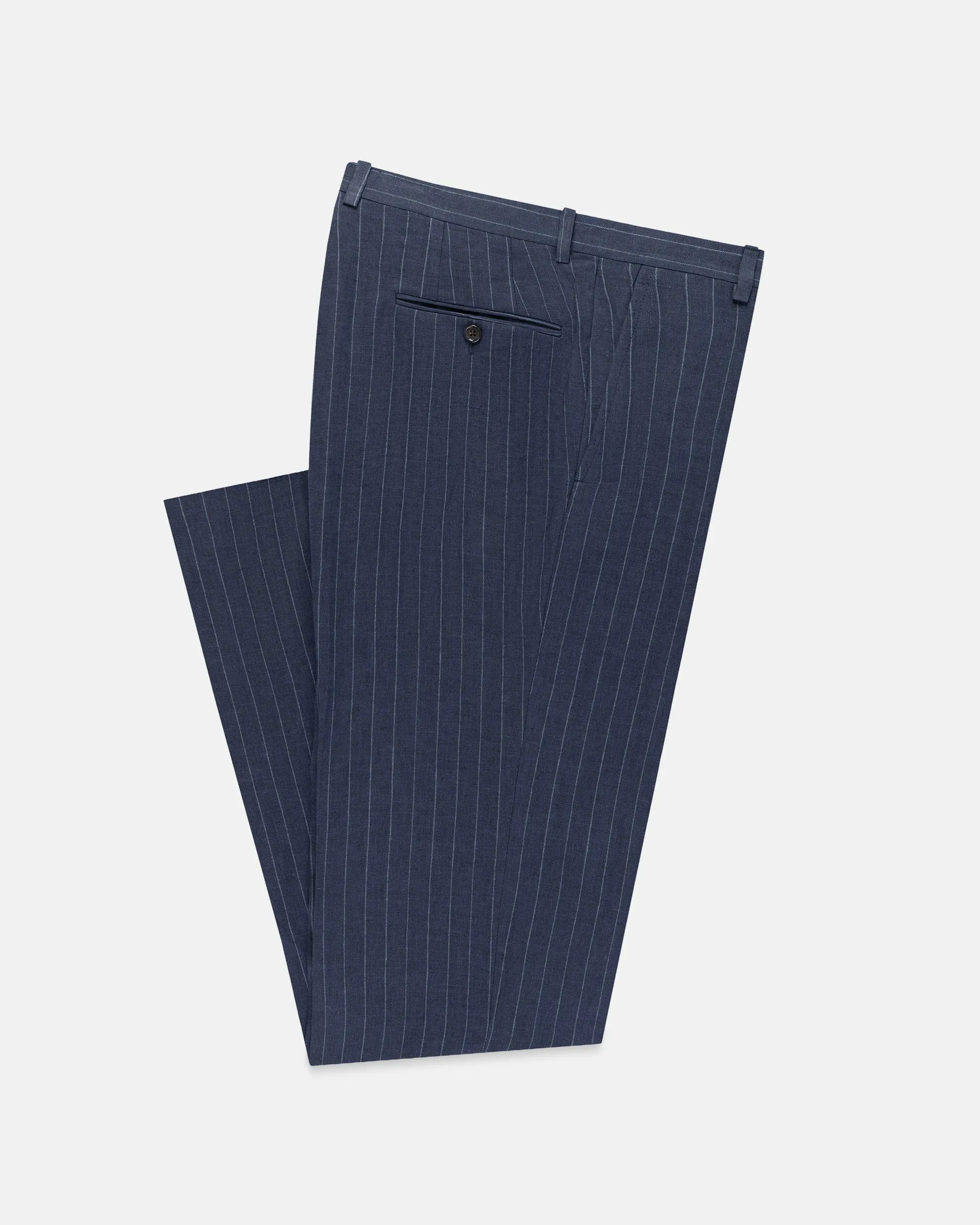 Made-in-USA Navy Chalk Stripe Linen Trouser sold by J. Press