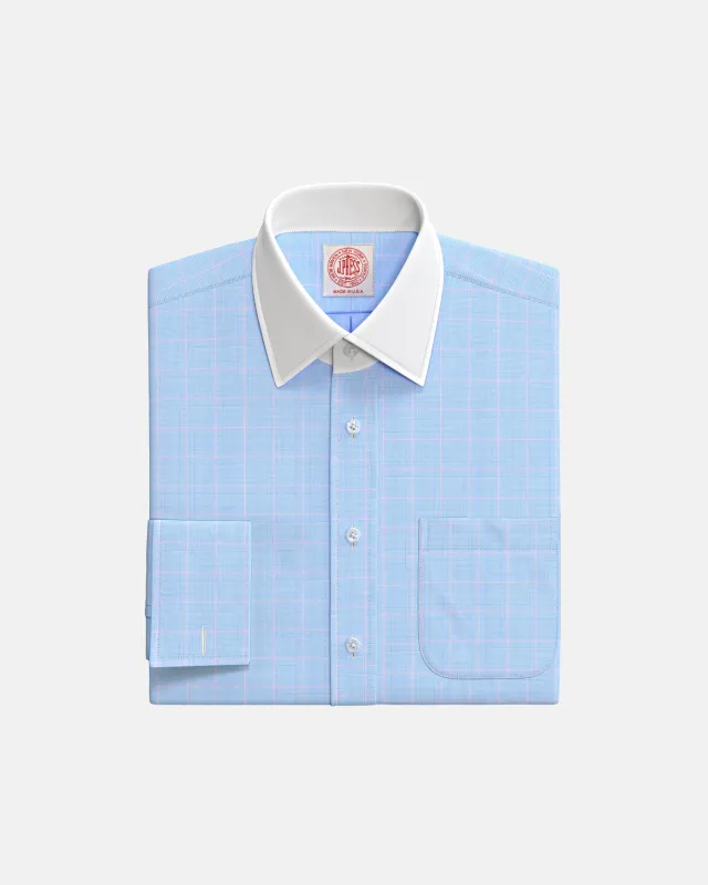 Blue Plaid Semi-Spread Collar Custom Shirt made by J. Press