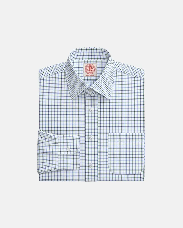 Navy & Green Tattersall Semi-Spread Custom Shirt made by J. Press