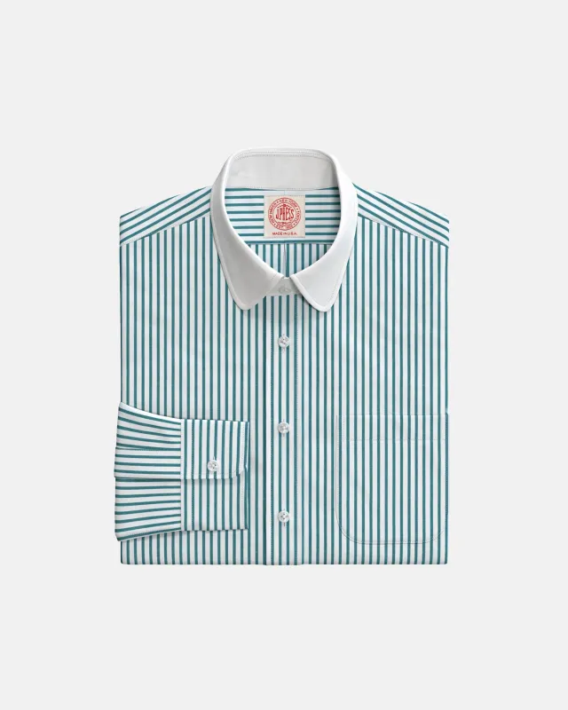 Green Butcher Stripe White Club Collar Custom Shirt made by J. Press