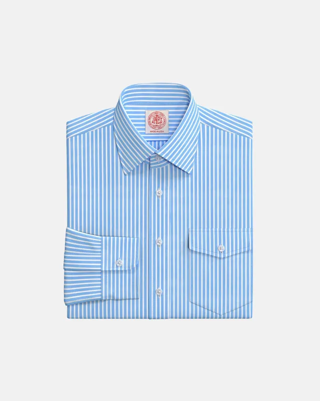 Blue Blazer Stripe Semi-Spread Collar Custom Shirt made by J. Press
