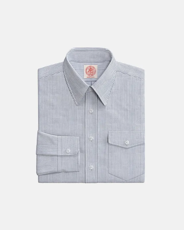 Grey Pencil Stripe Point Collar Custom Shirt made by J. Press