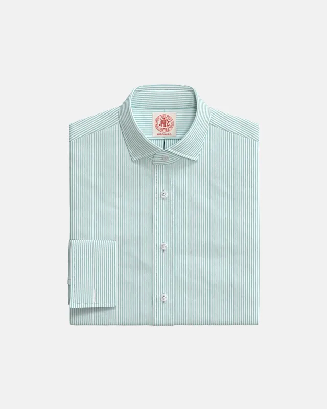Green University Stripe Oxford English Spread Collar Custom Shirt made by J. Press