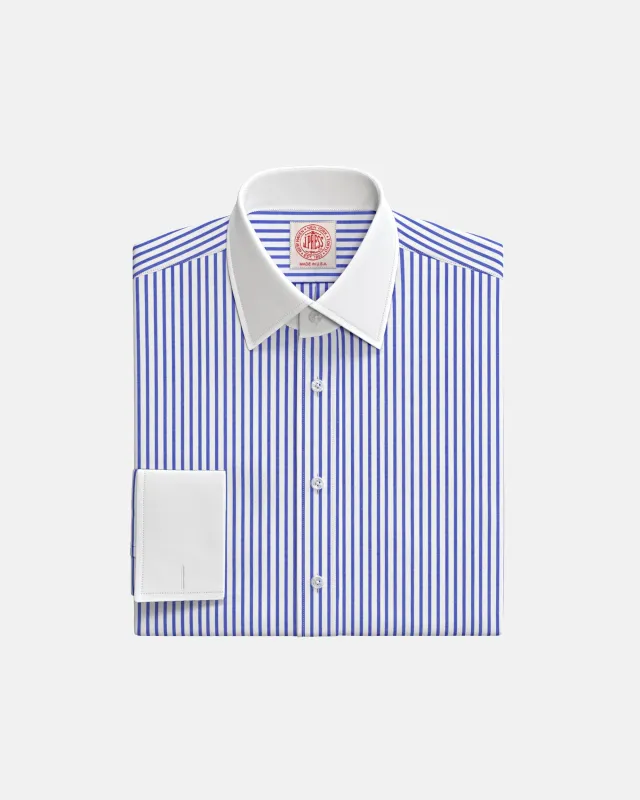 Blue Butcher Stripe Semi-Spread Contrast Collar Custom Shirt made by J. Press