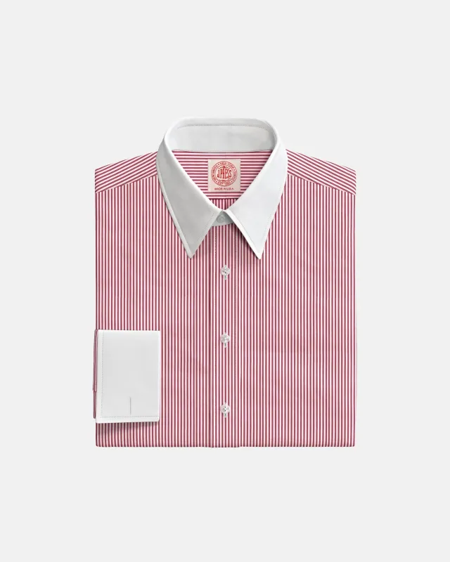 Red Bengal Stripe with White Contrast Point Collar Custom Shirt made by J. Press