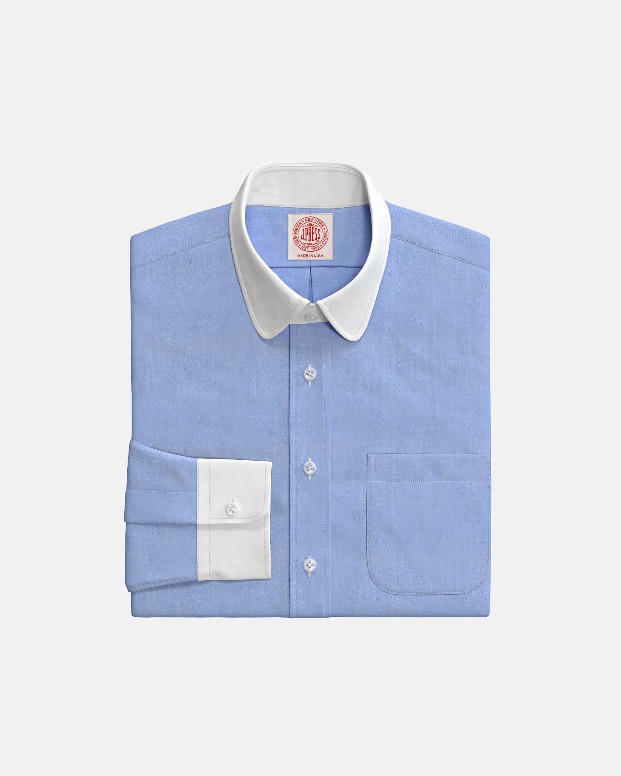 Blue Pinpoint Oxford Contrast Club Collar Custom Shirt sold by J. Press