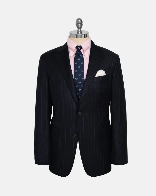Made-in-USA Navy Chalkstripe Two-Button Darted Kennedy Model Suit made by J. Press