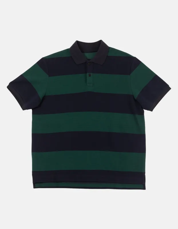 Navy & Green Relaxed Fit Wide Stripe Polo made by J. Press