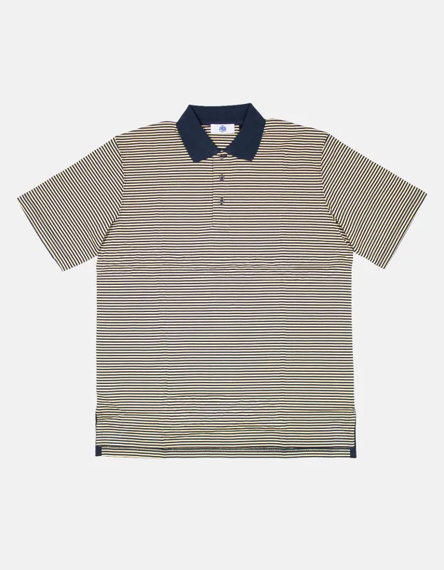 STRIPE POLO SHIRT W/KNIT COLLAR - NAVY/YELLOW made by J. Press
