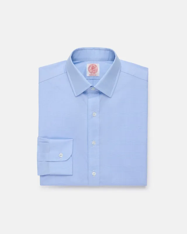 Made-in-USA Thomas Mason Blue Plaid Spread Collar Dress Shirt - Classic Fit made by J. Press