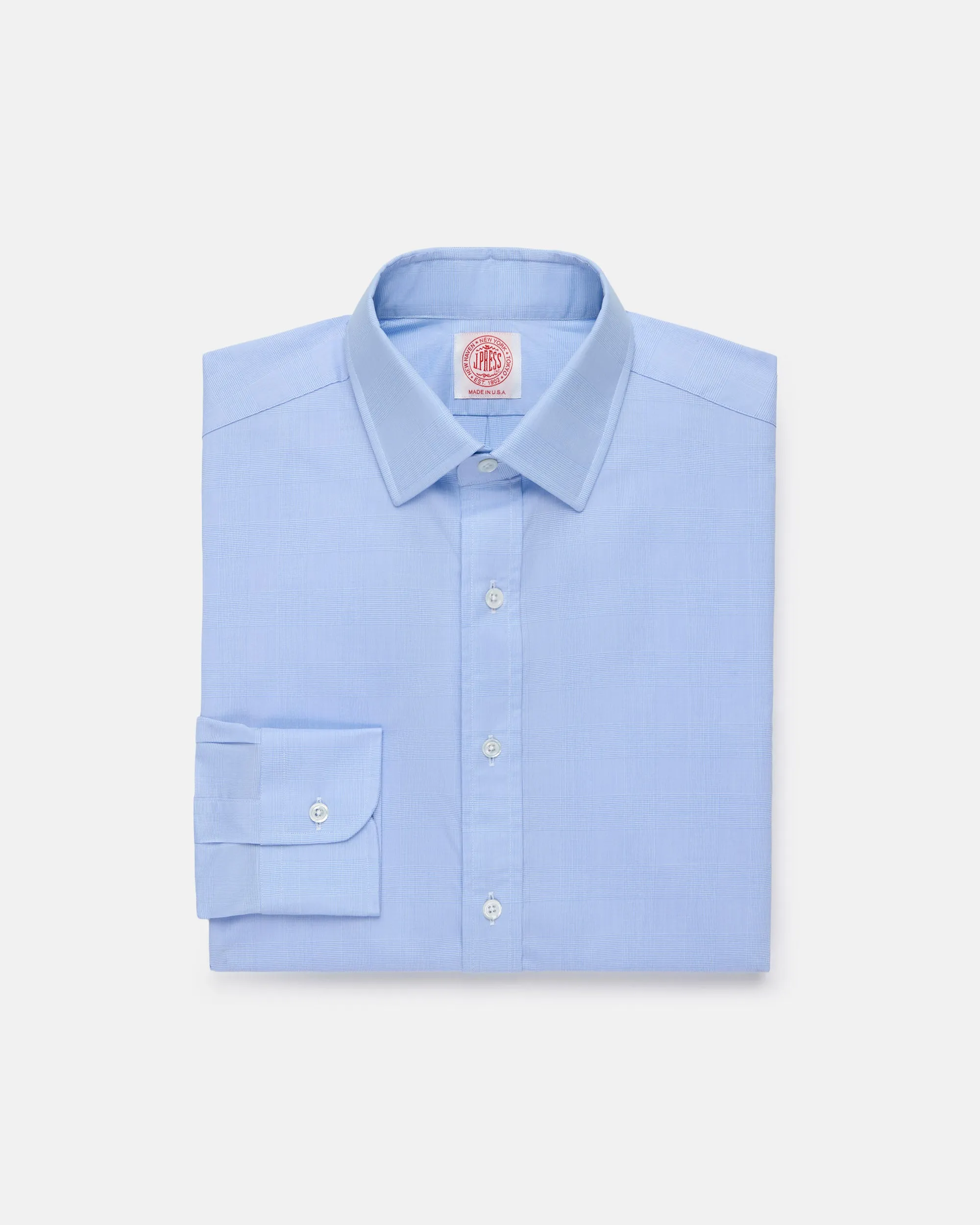 Made-in-USA Thomas Mason Blue Plaid Spread Collar Dress Shirt - Classic Fit sold by J. Press