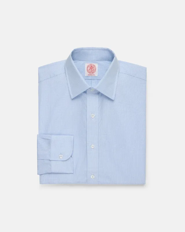 Made-in-USA Thomas Mason Blue Tattersall Spread Collar Dress Shirt - Classic Fit made by J. Press