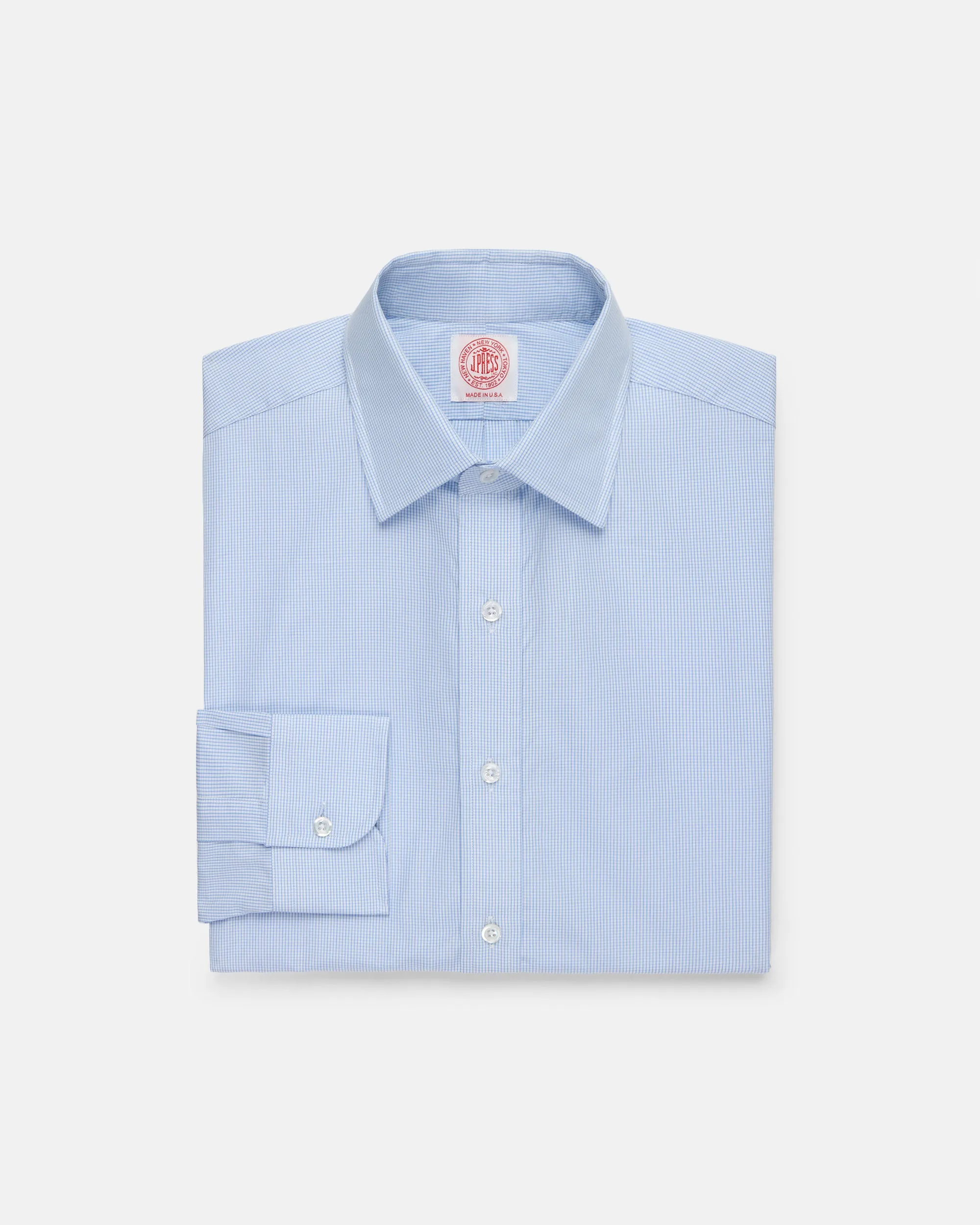 Made-in-USA Thomas Mason Blue Tattersall Spread Collar Dress Shirt - Classic Fit sold by J. Press