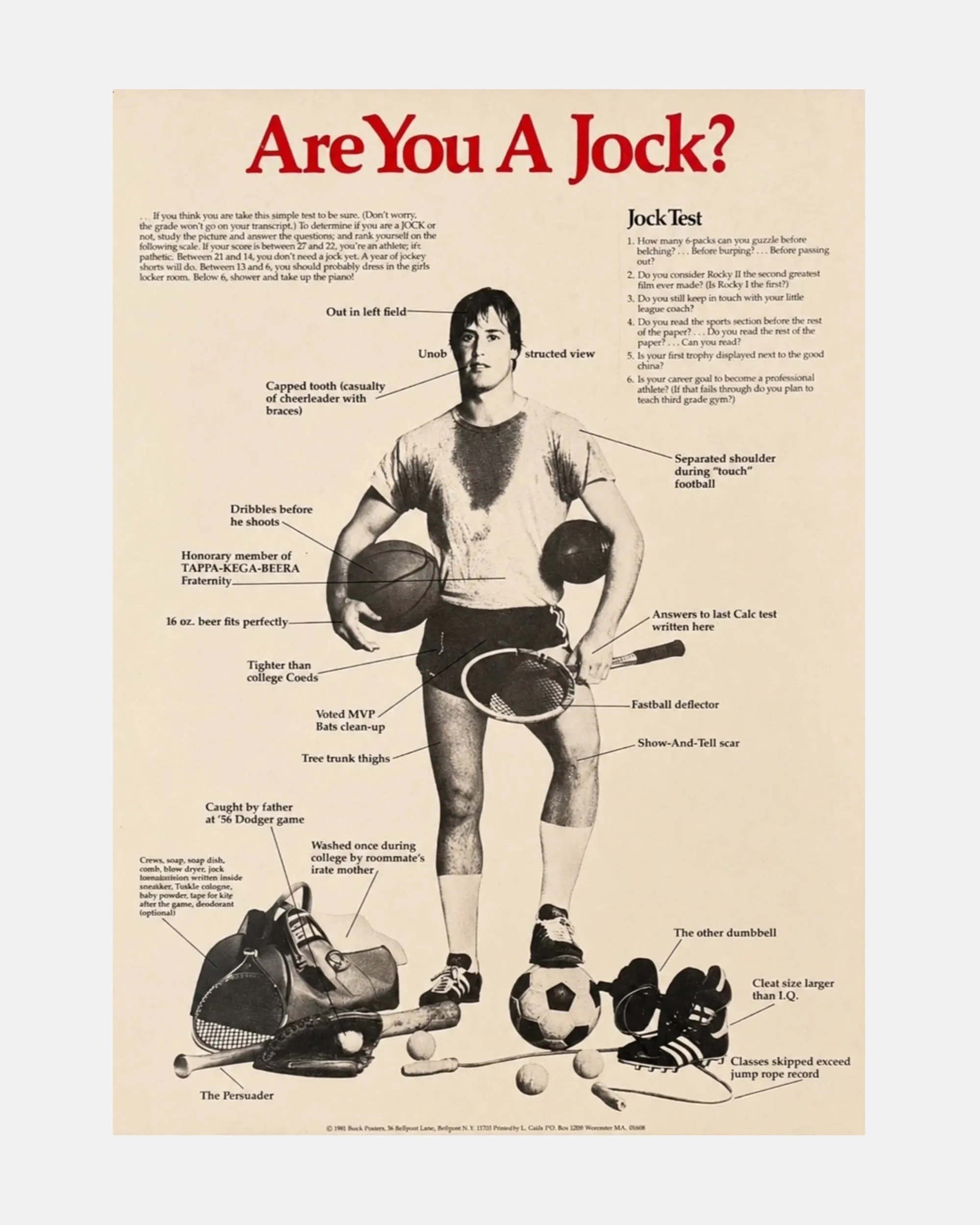 Vintage "Are You A Jock?" 1980 Framed Poster 19 x 26 in. sold by J. Press product image thumbnail 2