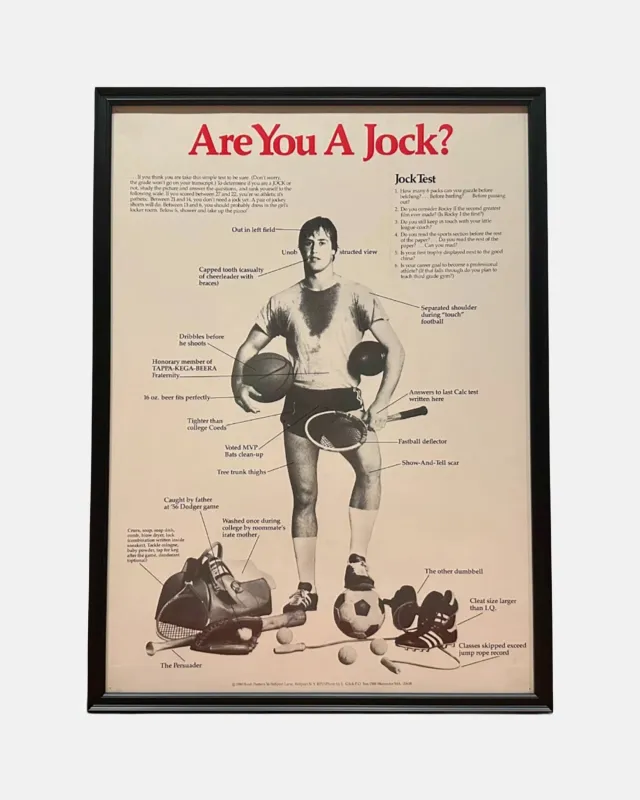 Vintage "Are You A Jock?" 1980 Framed Poster 19 x 26 in. made by J. Press
