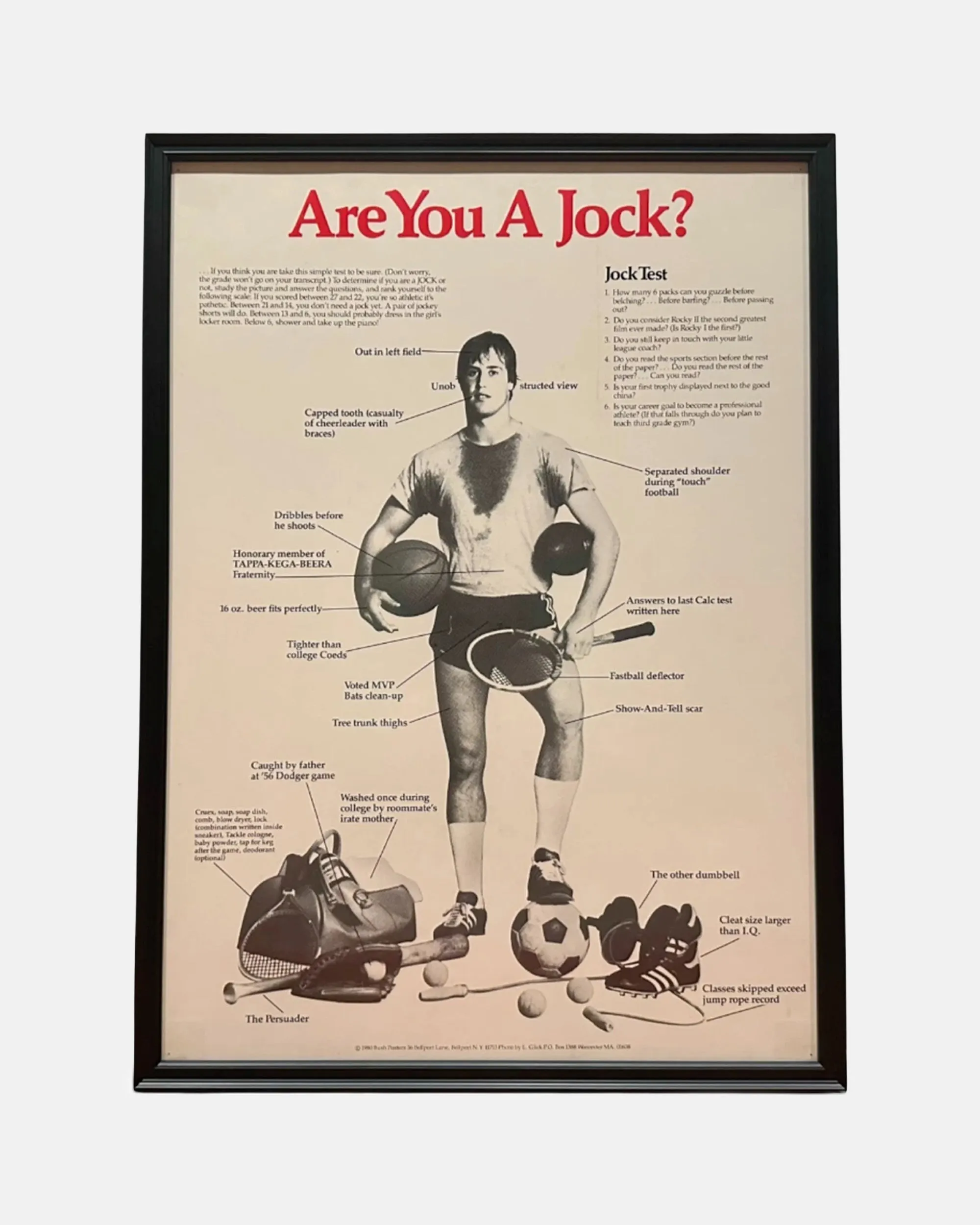 Vintage "Are You A Jock?" 1980 Framed Poster 19 x 26 in. sold by J. Press