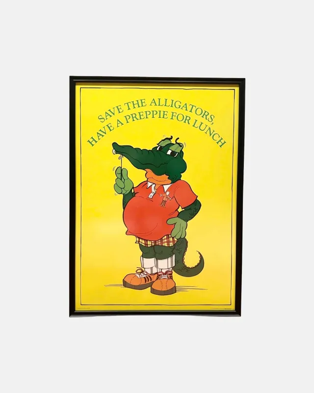 Vintage "Save the Alligators, Have a Preppie for Lunch" 1981 Framed Poster 29"H made by J. Press