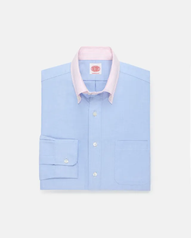 Made-in-USA Mister Mort Blue with Pink Stripe Contrast Collar Oxford Sport Shirt made by J. Press