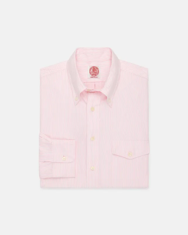 Made-in-USA Flap Pocket Pink University Stripe Oxford Cloth Shirt - Classic Fit made by J. Press