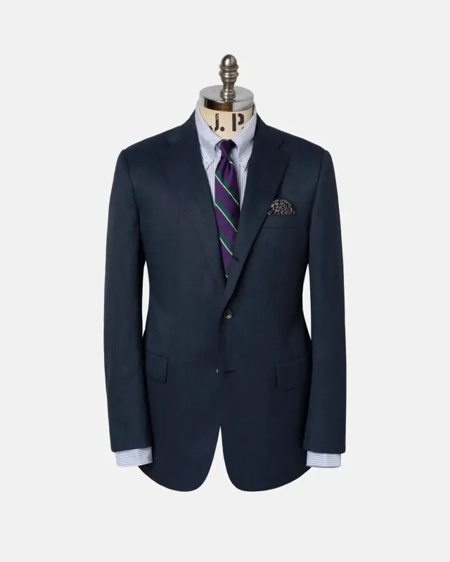 Made-in-USA Medium Blue Tic Weave Wool Suit made by J. Press
